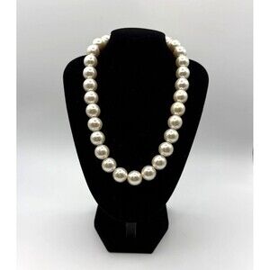 Napier Faux Pearl Necklace Signed White Graduated Beads Gold Tone 14-17" VTG